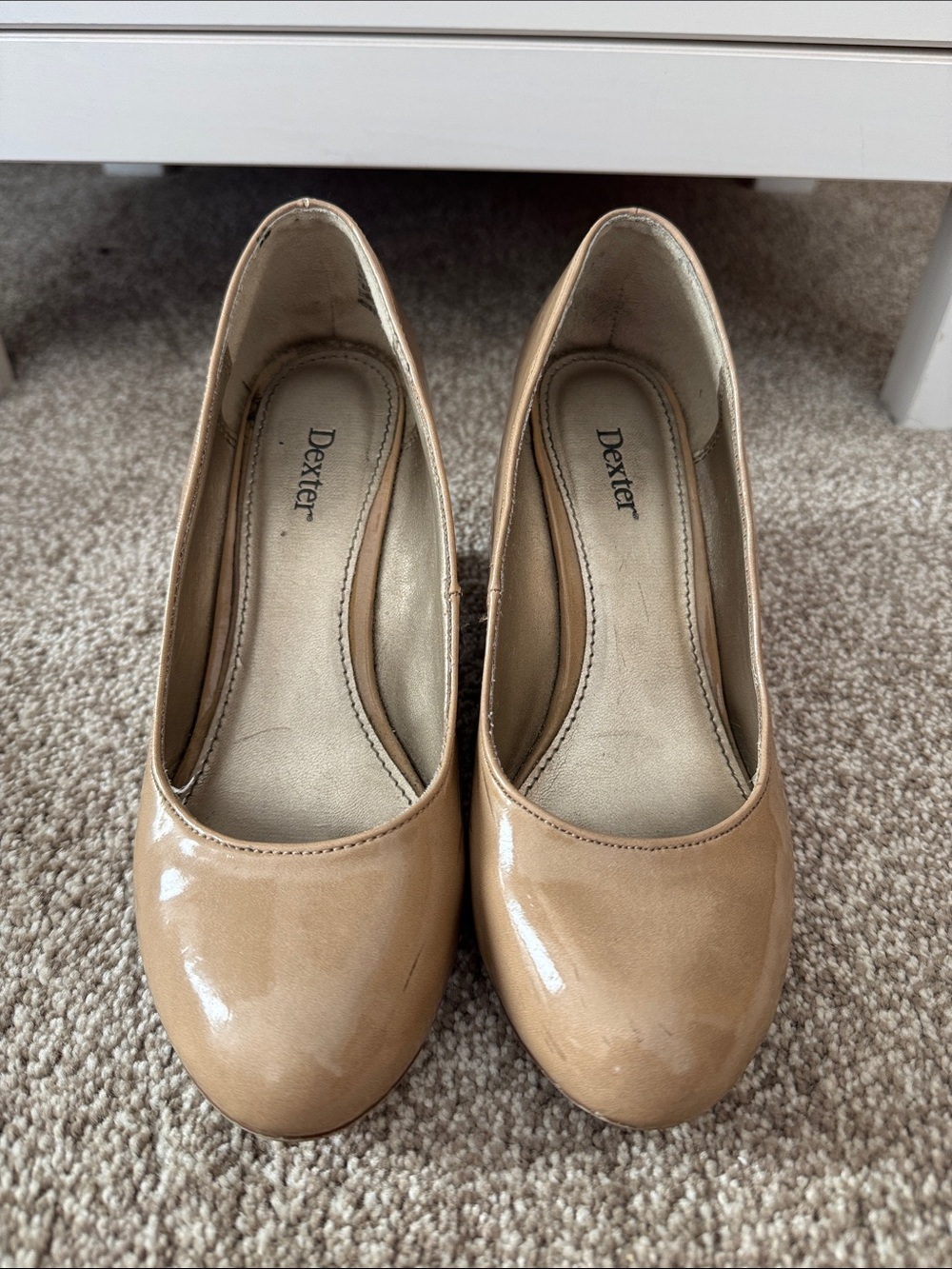 Dexter Nude Patent Round-Toe Wedge Heels